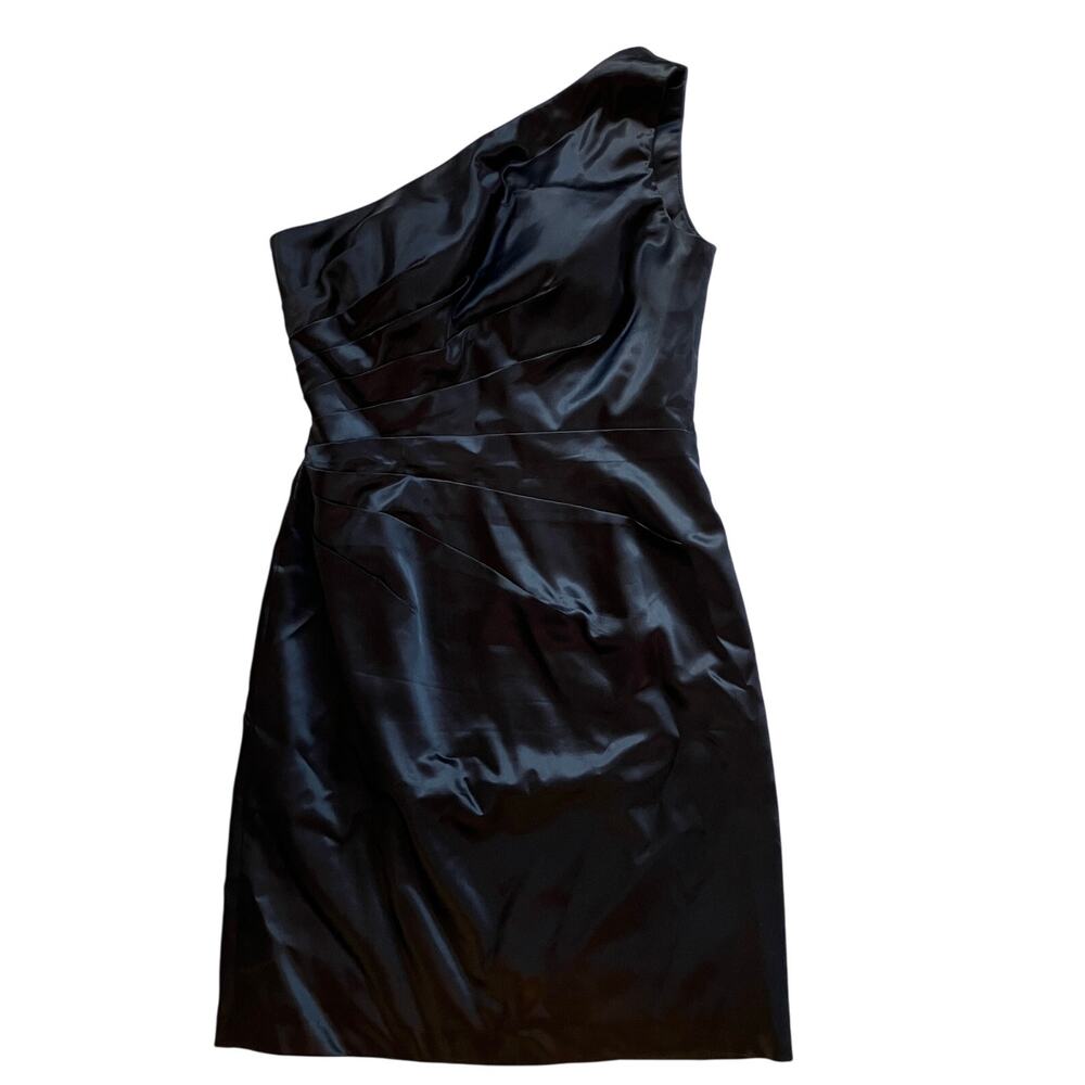 Bill Levkoff One Shoulder Ruched Satin Party Dress Size 8 Black Tie Glam Y2K